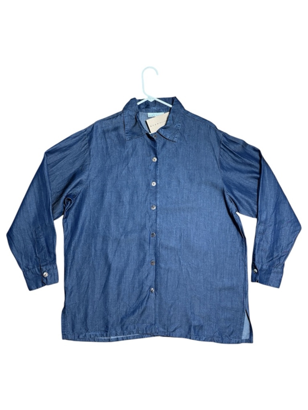 Bryn Walker Tencel Chambray Denim Button Down Work Shirt NWT Sz M